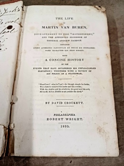 1835 First Edition Life Of Martin Van Buren, Heir Apparent… By David Crocket