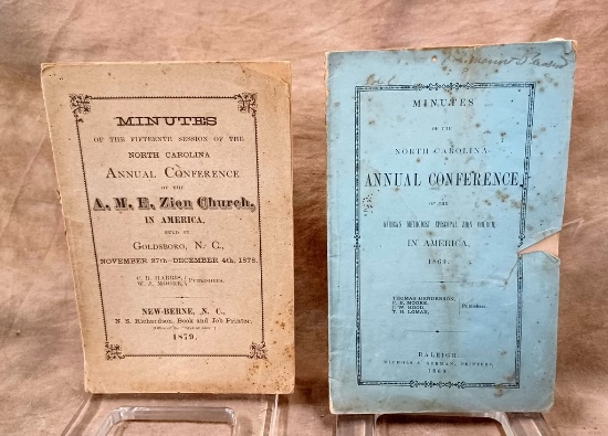 Two Paper Bound Booklets, The Minutes Of The NC Annual Conference Of The AME Church 1869 & 1879