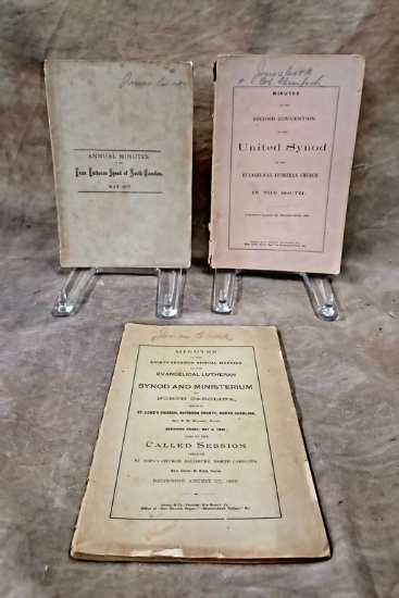 Three Evangelical Lutheran Minutes Of Meetings Owned By Capt. Jonas Cook Of Mt. Pleasant, NC