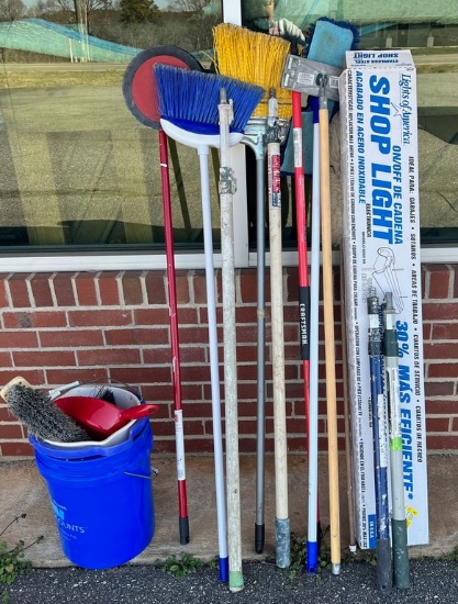 Utility Lot of Brooms and Cleaning Items