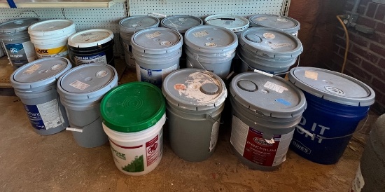 Lot of Sixteen Five-Gallon Plastic Paint & Joint Compound