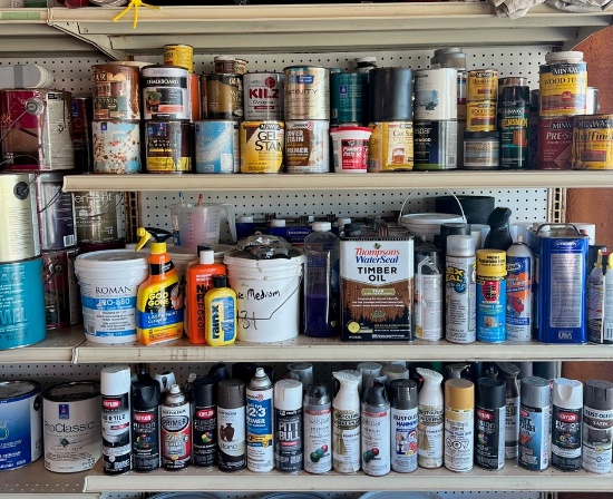 Three Shelf Lot Of Spray Paint, Stain, Car Care And More