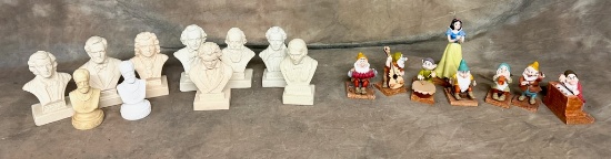 Bust Statues And Eight Disney Snow White And Seven Dwarfs Figures