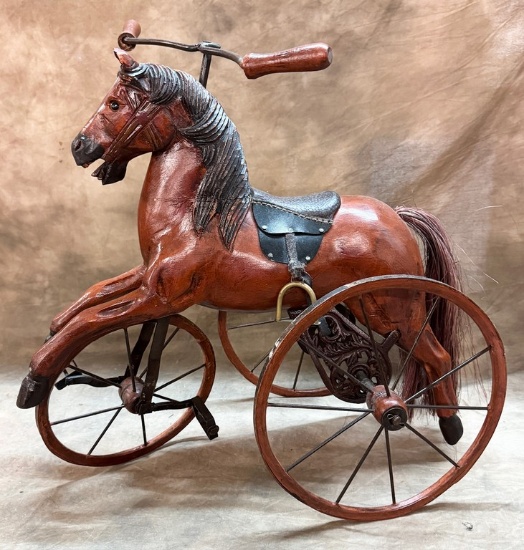 Vintage Resin/Wood & Iron Ride On Tricycle Horse Toy