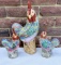 (3) Hand Painted Chicken Figurines With Impressed China Mark On Bottom