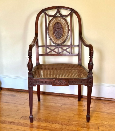 Nice Adams Style Cane Seat & Back Armchair