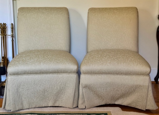 Nice Clean Pair Of Upholstered Armless Chairs