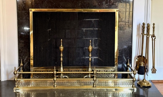 Four Piece Brass Fireplace Set