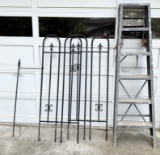 Vintage 6 Ft. Aluminum Ladder & Black Iron Garden Trellis