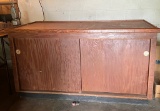 Vintage Pine Clothing Store Sliding Door Cabinet With Top Tray