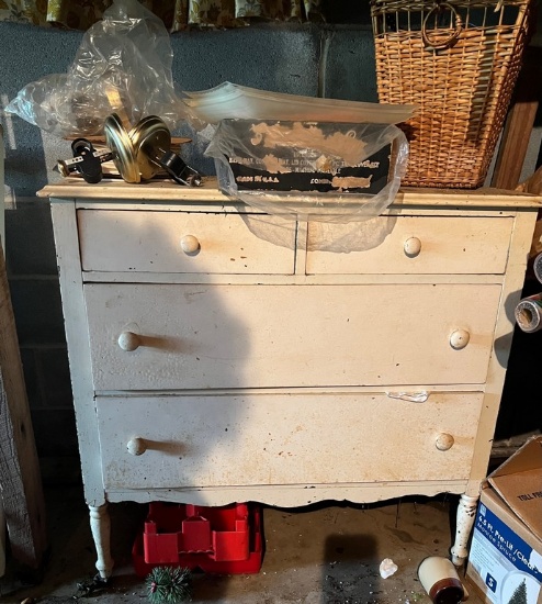 Antique Two Over Two White Painted Dresser and More
