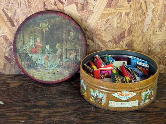 Vintage Merita De Lux Fruit Cake Tin With Old Matches