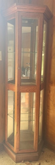 Corner Lighted Curio Cabinet with Four Glass Shelves with Mirrored  Back