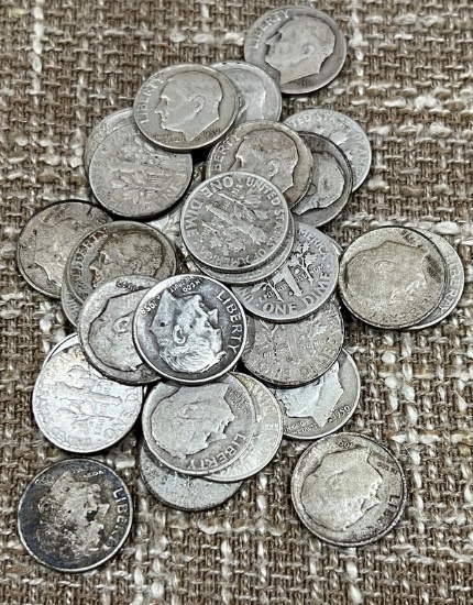 Lot Of 34 Silver Roosevelt Dimes