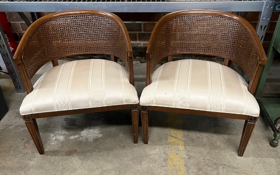 MCM Curved Caned Back Barrel Chair