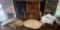 Assortment of Round Placemats, Two Wooden Trays and Assorted Linens