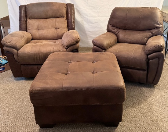 Pair of Rocking Recliners and Matching Ottoman