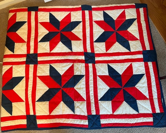 Hand-Made Eight-Pointed Star Quilt