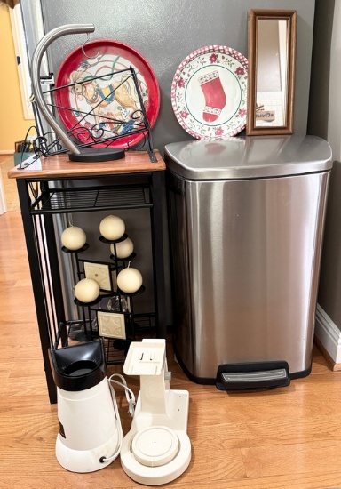 Stainless Pop-Lid Trash Can, Black Metal Items and More