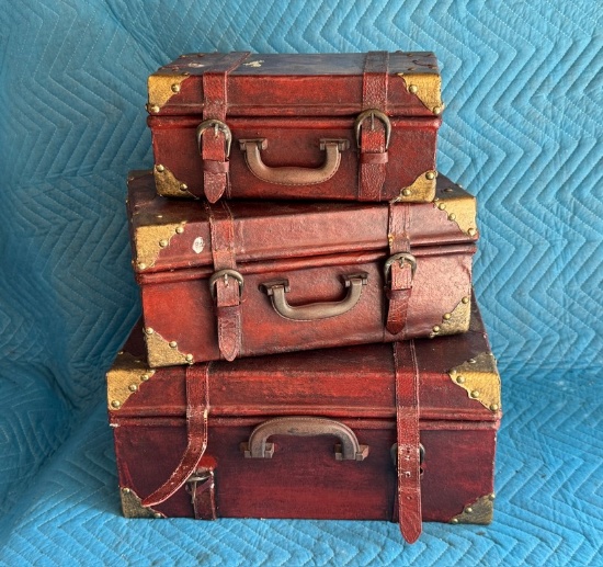 Stack Of 3 Graduated Faux Leather Covered Boxes