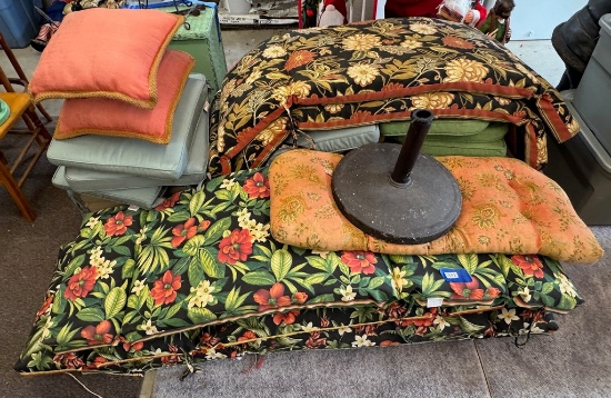 Large Pile Cushions & Iron Umbrella Stand