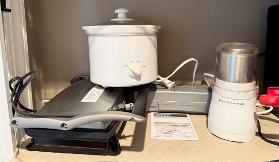 Small Crock Pot, Hamilton Beach Electric Knife, Griddler Panini and Sandwich Press, KitchenAid Chopp