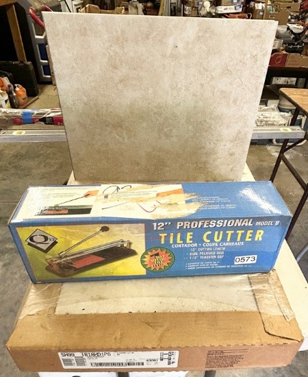 Manual Tile Cutter With Box Of Glazed Porcelain Floor Tiles