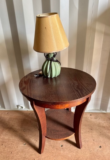 Wooden Side Table & Small Lamp