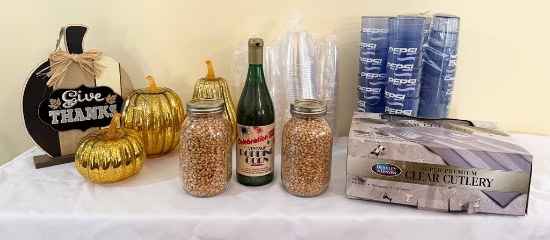 Lot of Plastic Beverage Cups and Fall Items and Popcorn