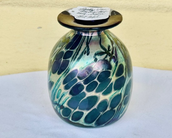 Loetz Style Iridescent Vase Signed on Bottom