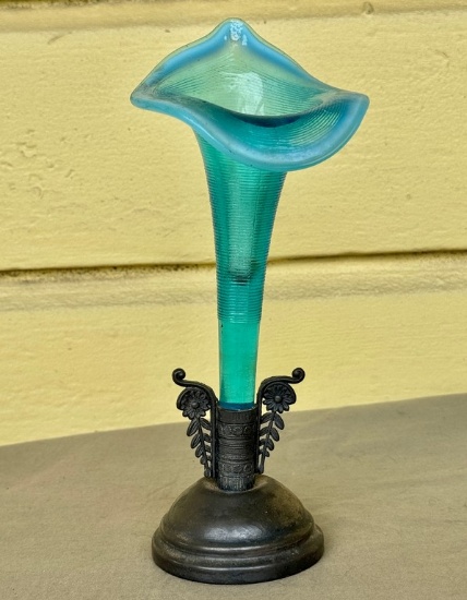 Early Victorian Vase with Blue Glass Insert