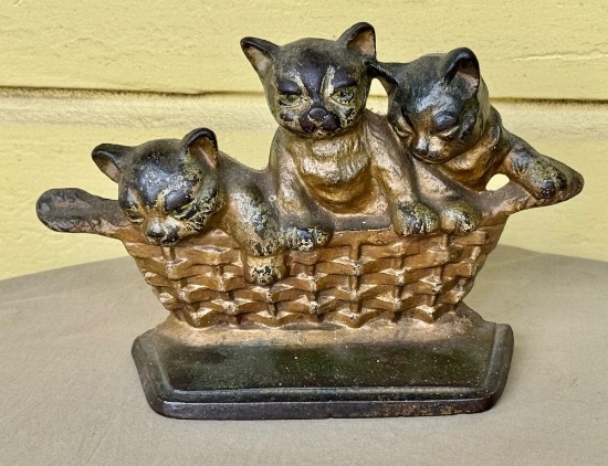 Antique 1932 M. Rosenstein Three Kittens Cast Iron Doorstop