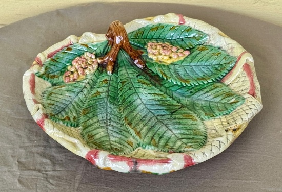 Majolica George Jones Chestnut Leaf on Napkin Serving Dish