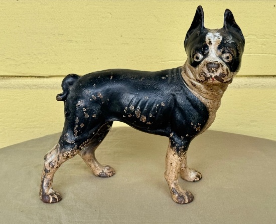Antique Cast Iron and Wood Base St. Bernard Doorstop