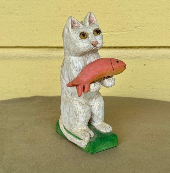 Betsy Peace Folk Art Hand Carved Cat
