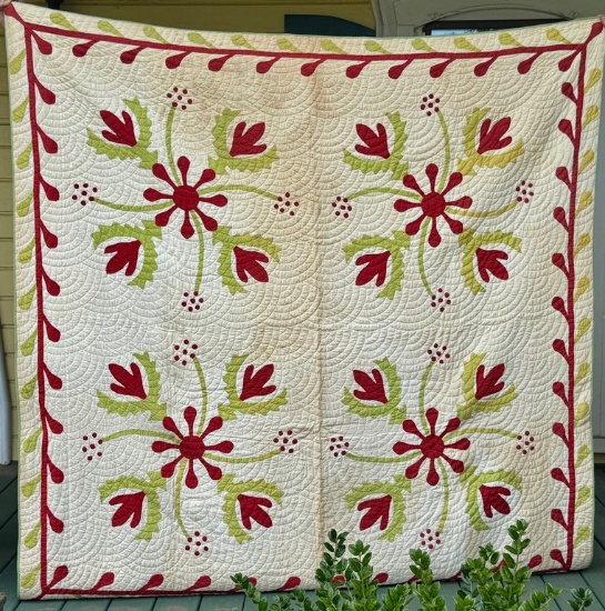Early Southern Applique Hand Stitched Quilt