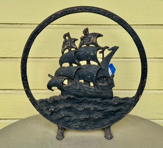 Early Cast Iron Sailing Ship Screen Door  Stop