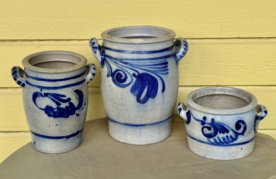 Three Pieces German Salt Glaze & Cobalt Blue Decorated Crockery