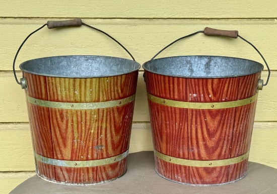 Pair Of Antique Grain Painted Metal Buckets