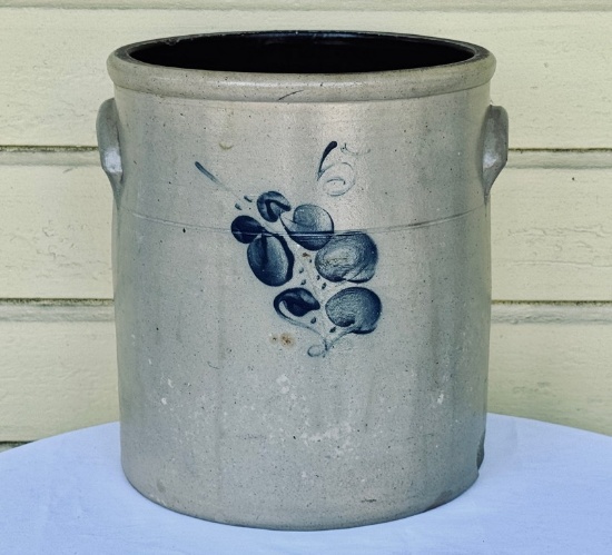 Antique Five Gallon Salt Glaze And Cobalt Blue Decorated Stoneware Jar