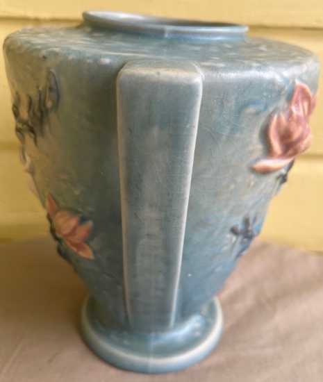 Double Handled Roseville Ohio Pottery Vase "Blue Magnola" Pattern