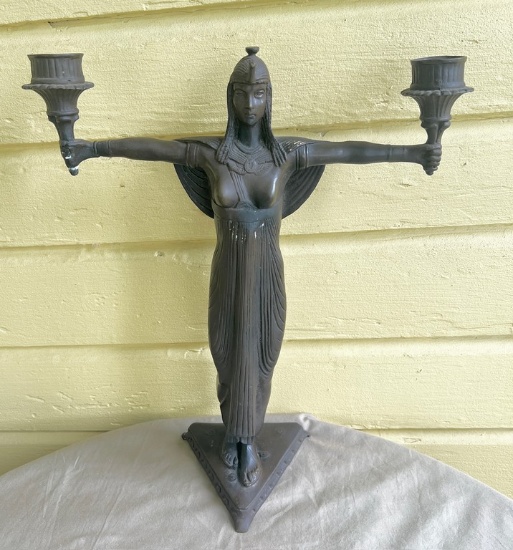 Antique Bronze Sculpture/Candleholder Art Deco Egyptian Woman