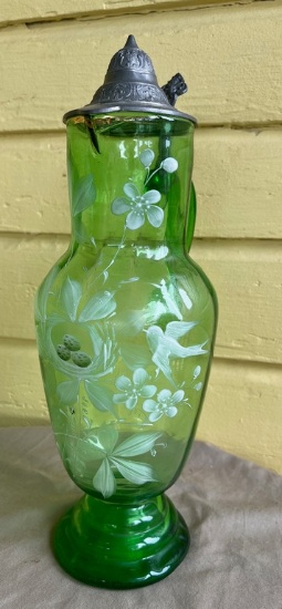 Antique Mary Gregory Green Glass Pitcher