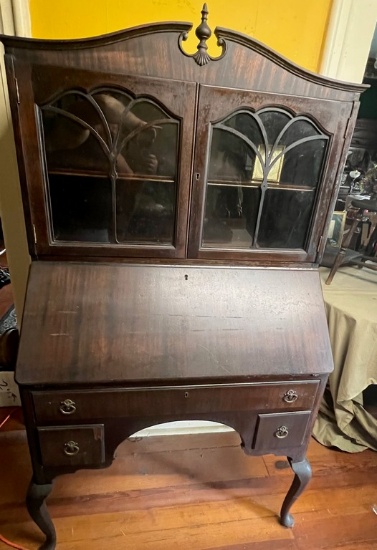 Antique Mahogany Queen Anne Drop Front Secretary Desk