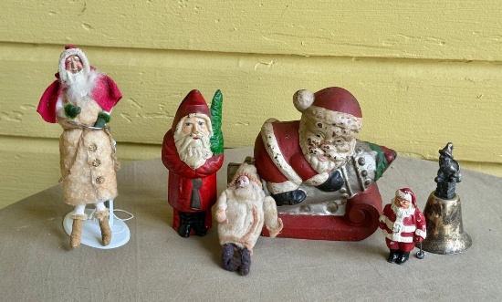 Collection Of Antique Cast Iron Santa Banks & Figures