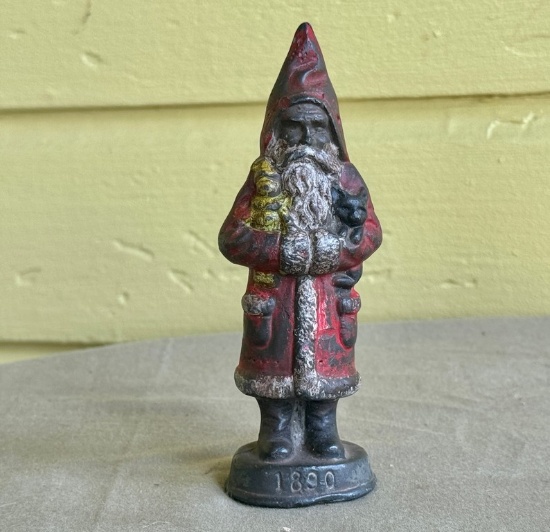 1890 Cast Iron Santa Claus Figurine In Original Paint