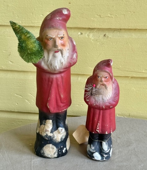 Very Rare Antique Paper Mache Santa Figure With Tree And Other