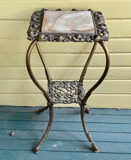 Vintage Brass & Marble Plant Stand