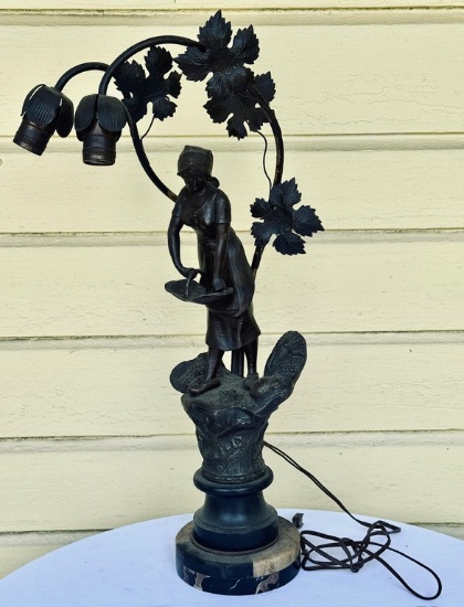 Art Nouveau Bronze over Spelter Flower Lady Lamp