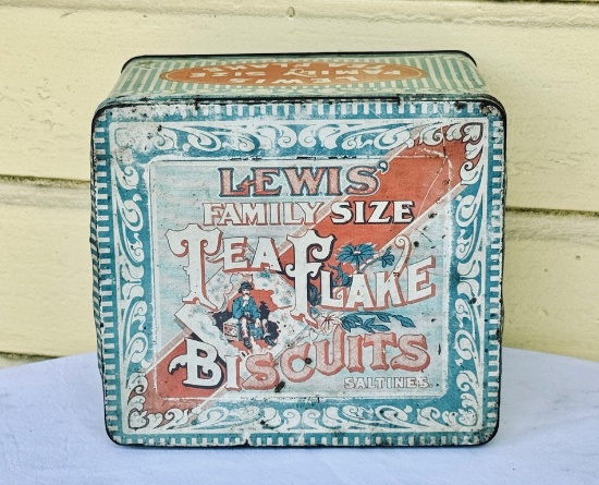 Antique Lewis Family Size Tea Flake Biscuit Box